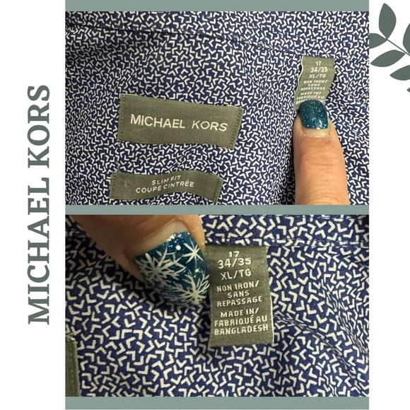 Michael Kors Men’s  Slim Fit Dress Shirt Long Sleeve Blur White Print Size XL - Picture 4 of 8